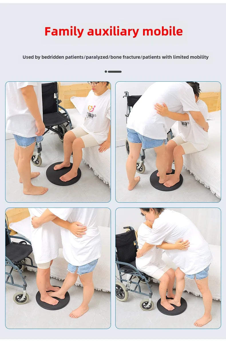 Bed transfer turntable MobilityBuy.com, black rotating disk for home care and bedridden bed-to-wheelchair transfers