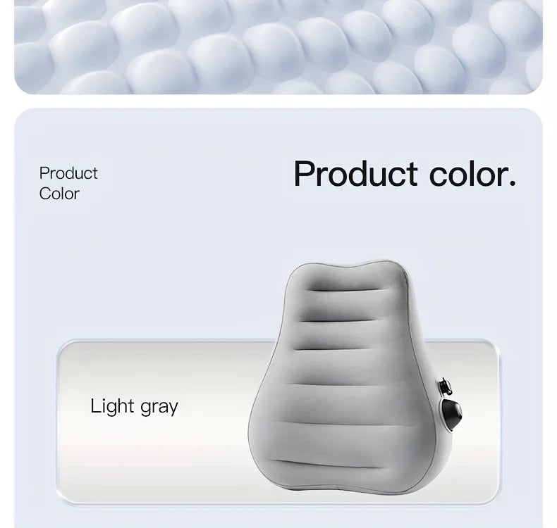 Inflatable ergonomic lumbar support pillow by MobilityBuy.com in light gray for long flights