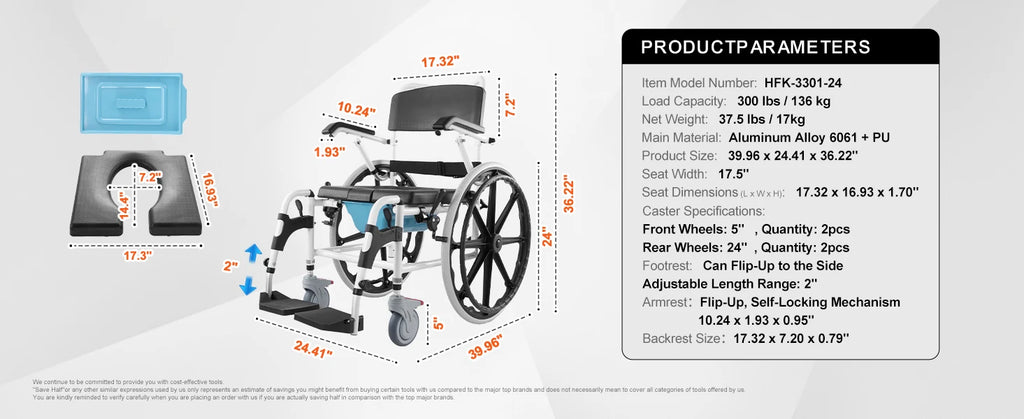 Shower Wheelchair Bathroom Adjustable Chair for Disabled Adult - MobilityBuy.com