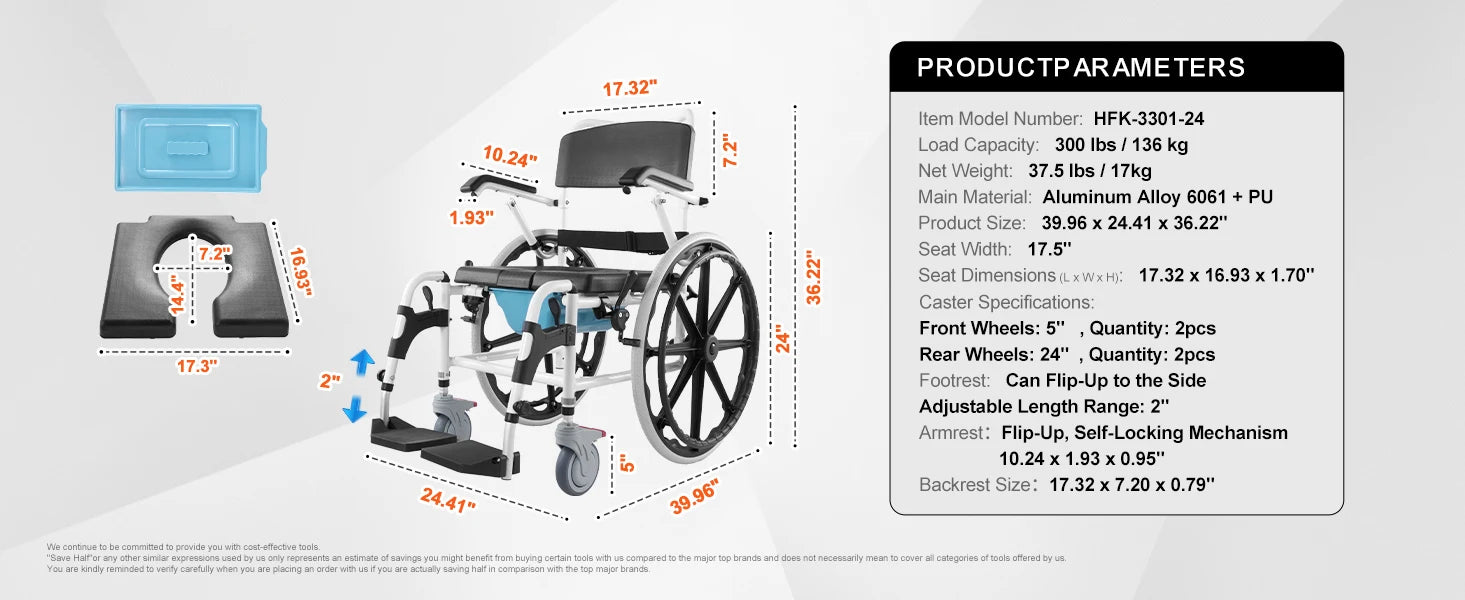 Shower Wheelchair Bathroom Adjustable Chair for Disabled Adult - MobilityBuy.com