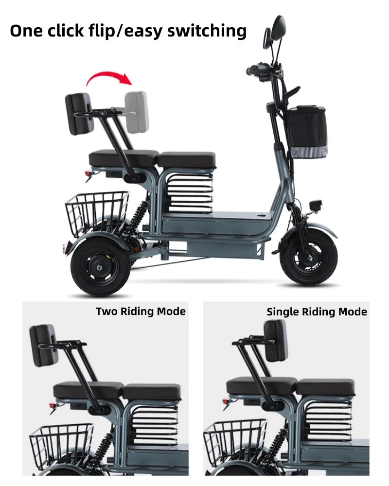 Two Seat Electric Mobility Scooter 800W 48V 3 Wheel Tricycle For Elderly Women - Mobility Buy