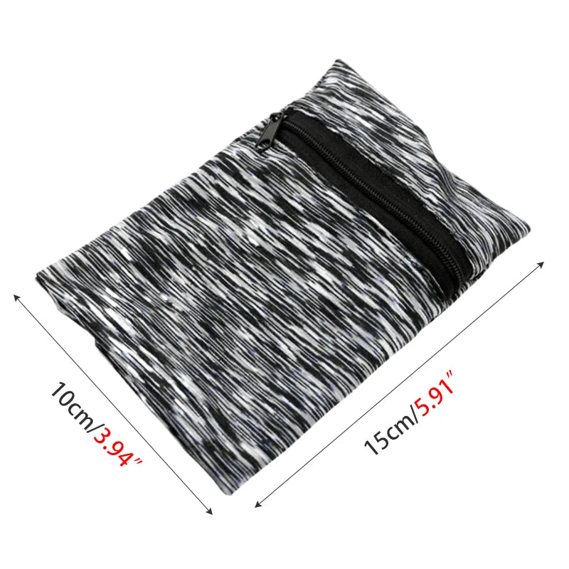 Lightweight Aliexpress wrist wallet pouch with zipper for phone, keys, and cards, shown in a practical setting.