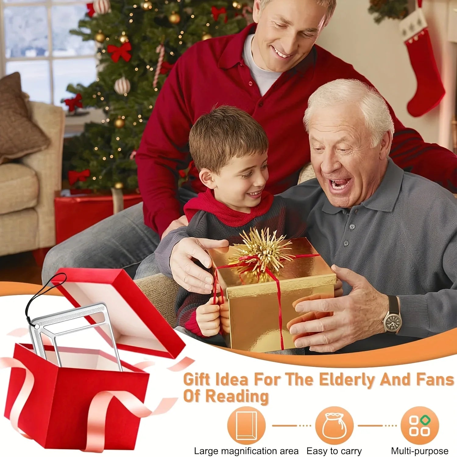 4X large magnifying glass with LED lights, USB rechargeable, ideal for low vision, by MobilityBuy.