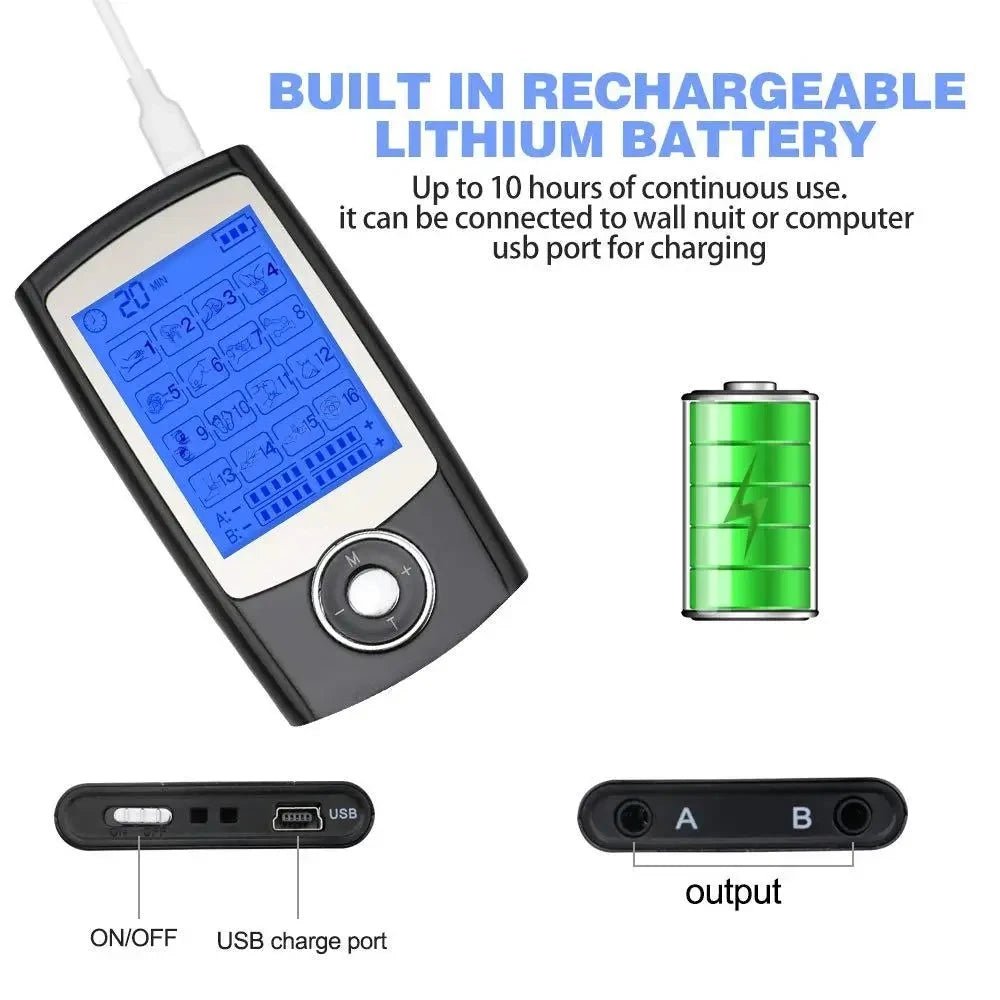 Electric EMS TENS Body Electromyostimulator, 2-channel, 16 massage modes - MobilityBuy.com 
