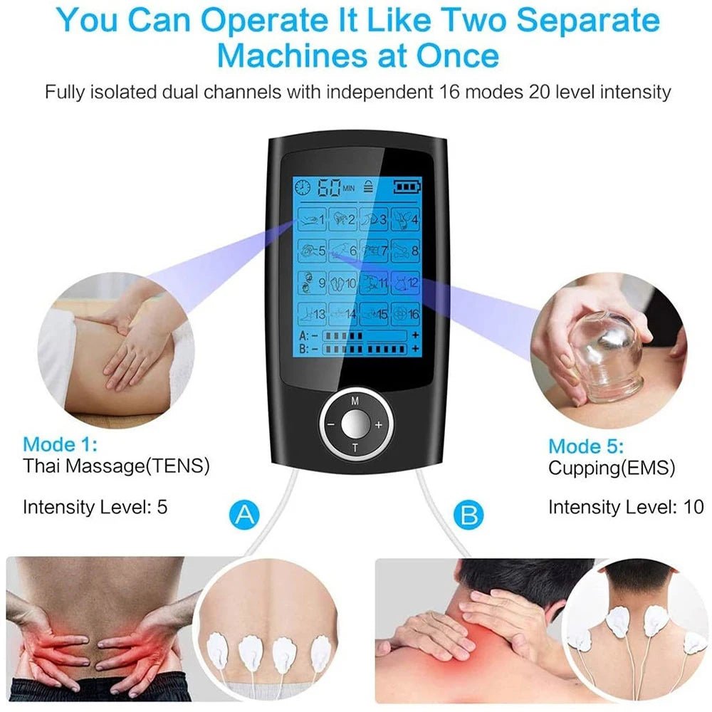 Electric EMS TENS Body Electromyostimulator, 2-channel, 16 massage modes - MobilityBuy.com 