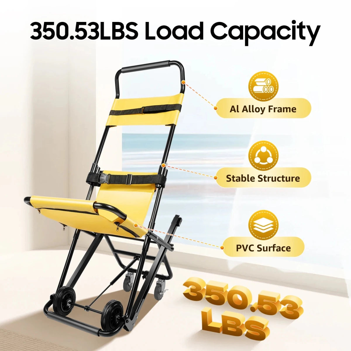 Folding Transfer Stair Chair For Evacuation With 350.53 Lbs Capacity - MobilityBuy.com 