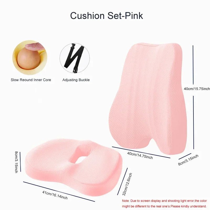 Memory Foam Seat Cushion Waist Back Support Pillow Set - MobilityBuy.com 