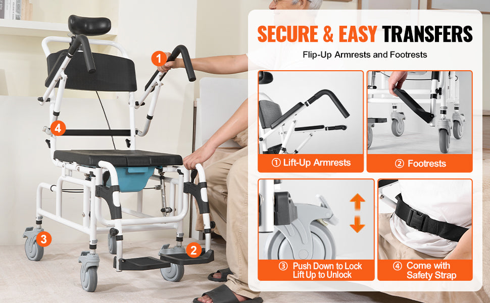 Shower Wheelchair -  17.5in Width Bathroom Wheelchair - MobilityBuy.com