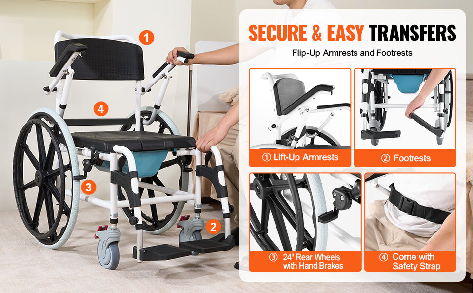 Shower Wheelchair Bathroom Adjustable Chair for Disabled Adult - MobilityBuy.com